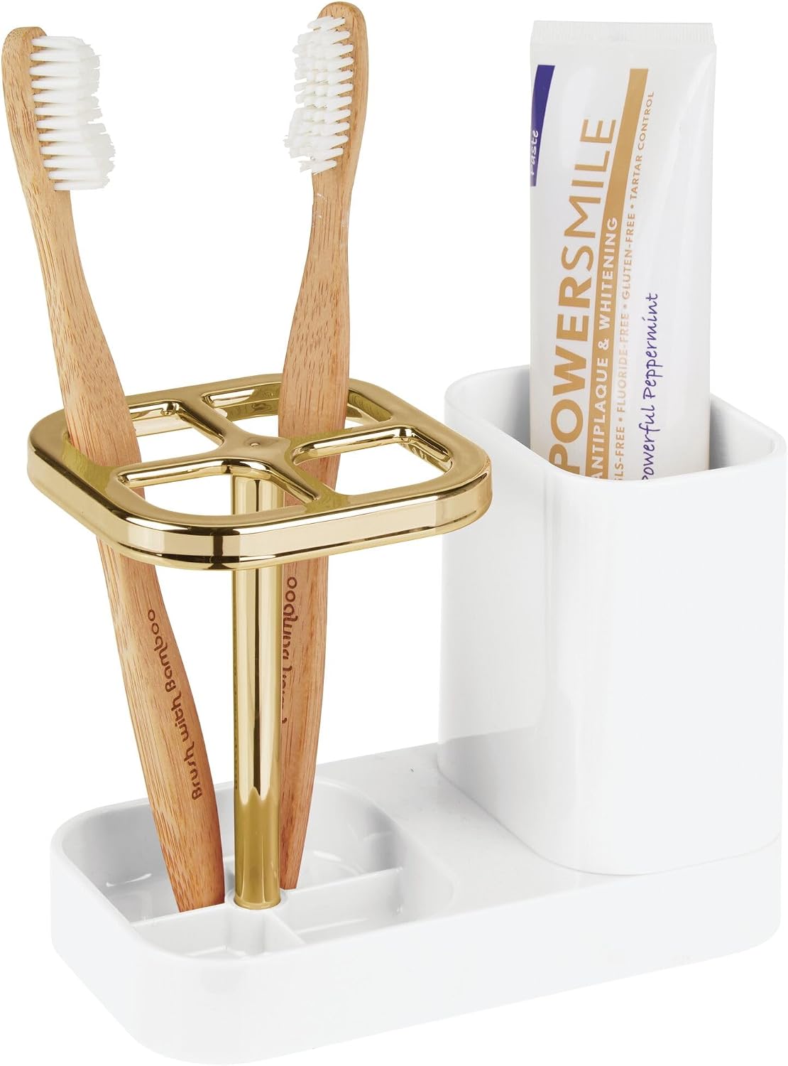 iDesign Toothbrush Holder, White/Gold