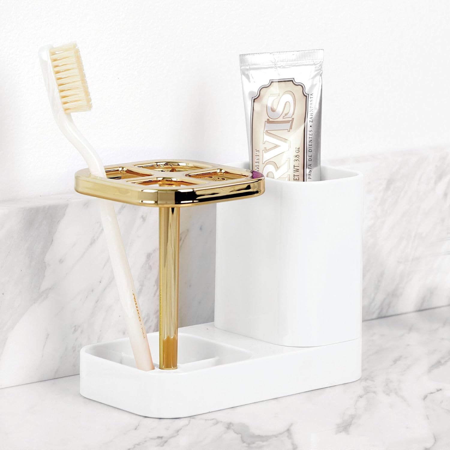 iDesign Toothbrush Holder, White/Gold - Image 3