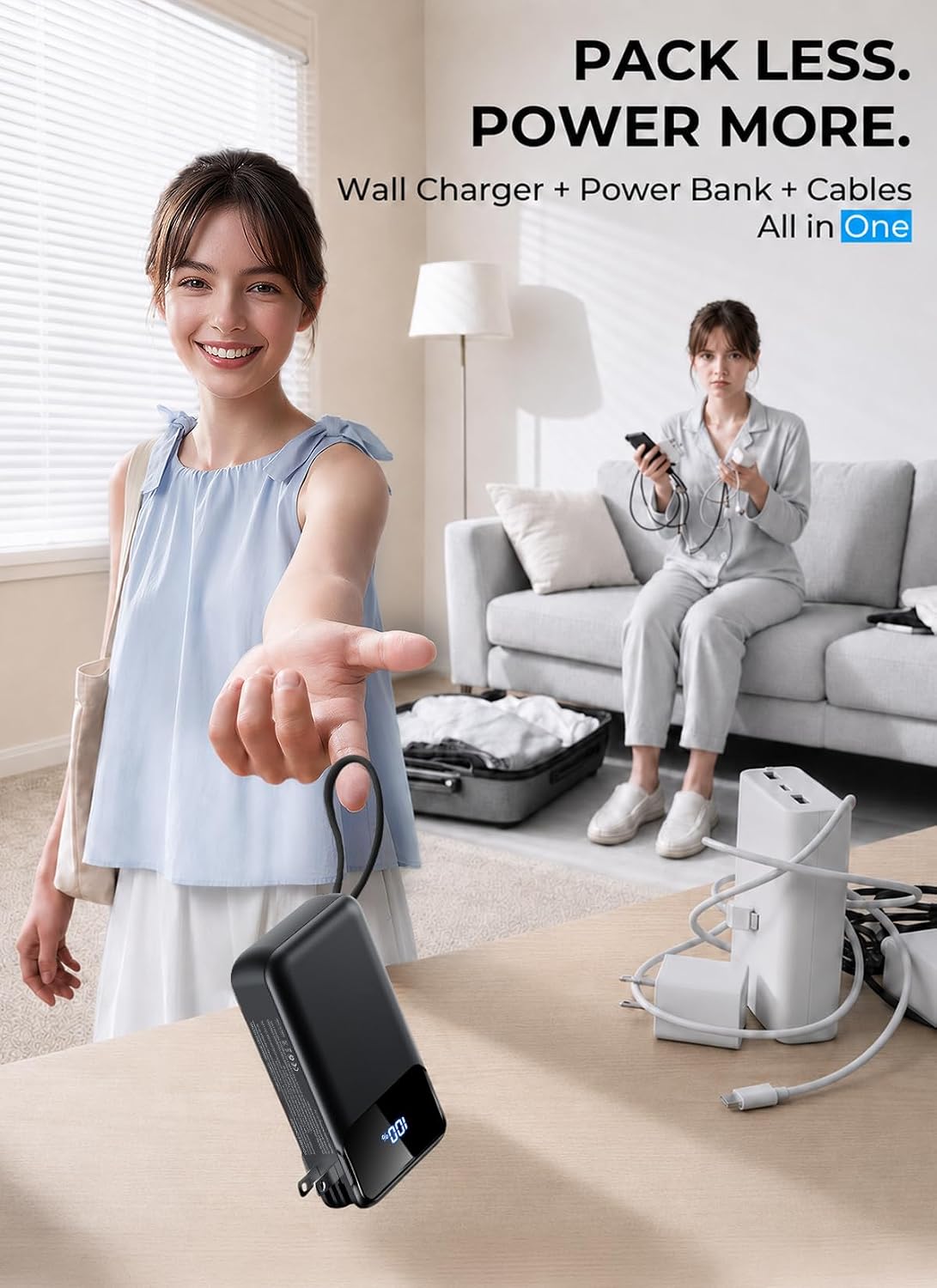 Portable Charger 50000mAh, Power Bank with Built-in Cables & Wall Plug - Image 3