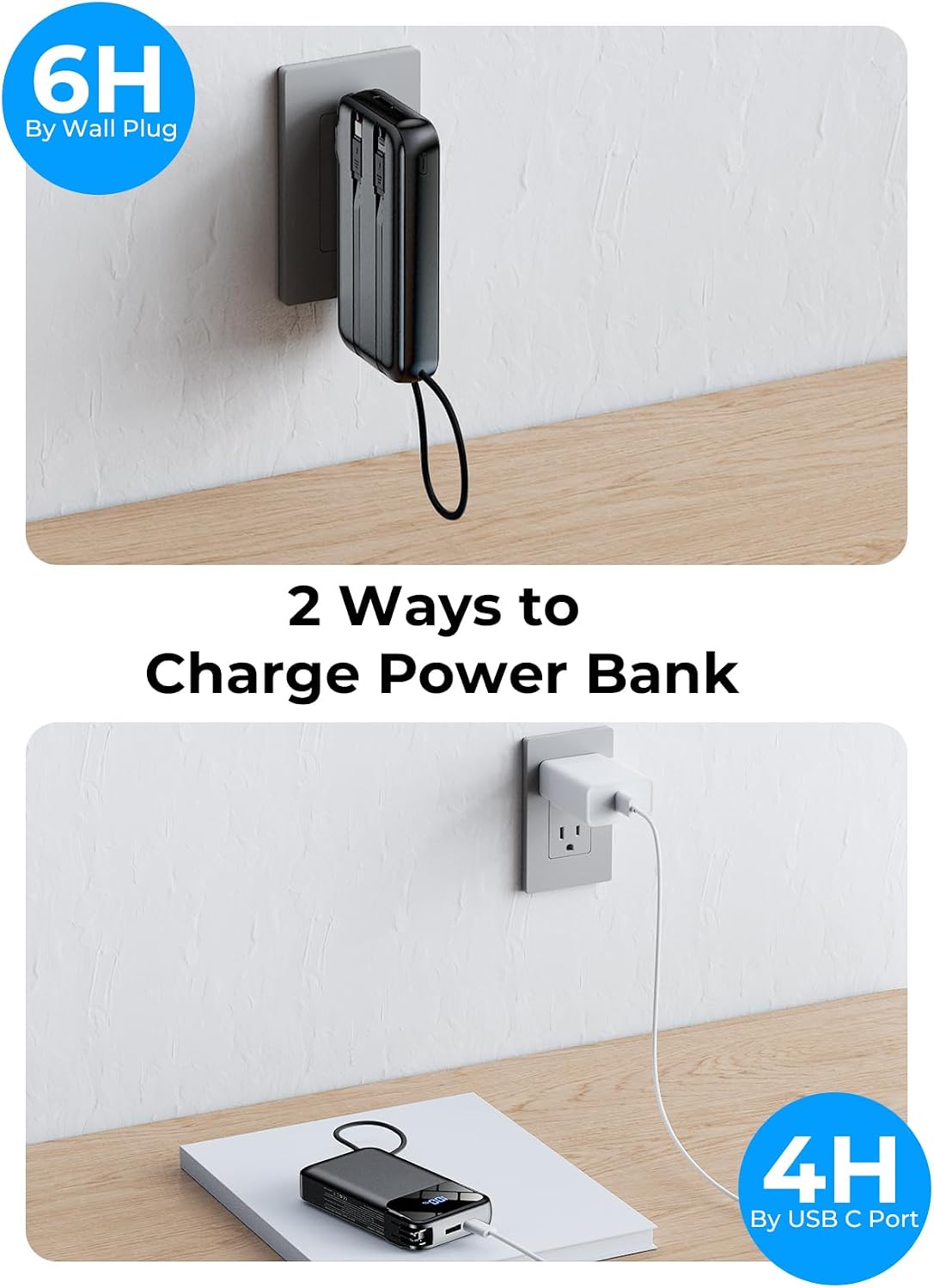 Portable Charger 50000mAh, Power Bank with Built-in Cables & Wall Plug - Image 7