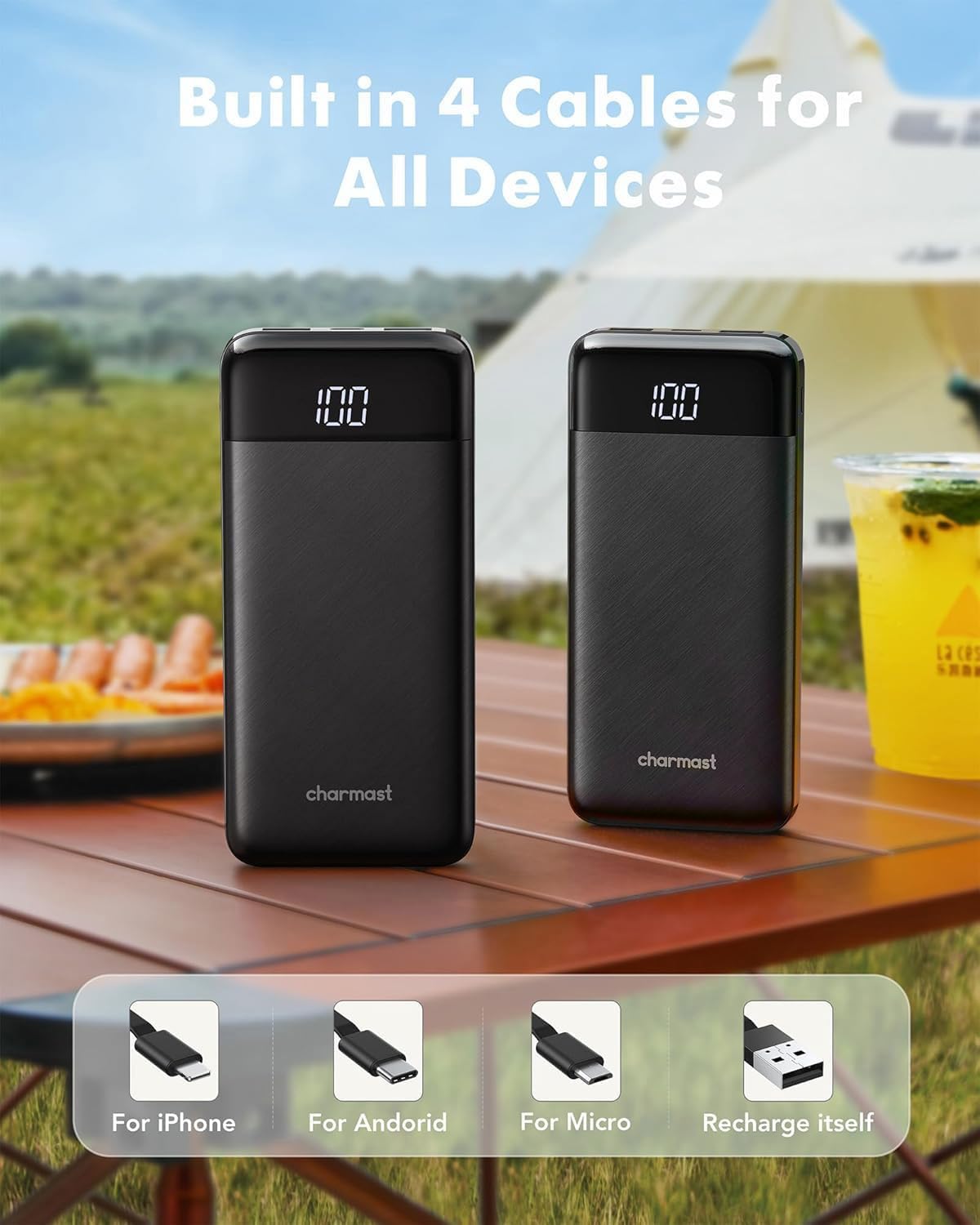 charmast Portable Charger Power Bank with Reinforced Built-in 4 Cables - Image 3