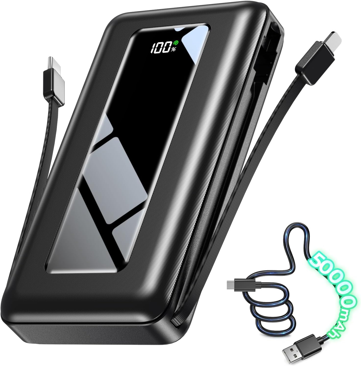 50000mAh Portable Charger Power Bank, Fast Charging with Built in Cables