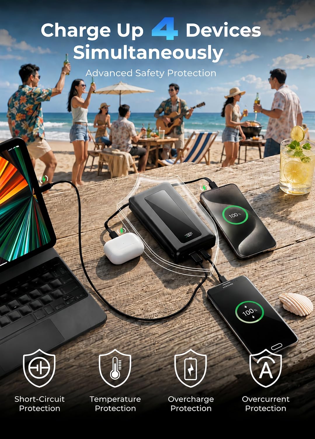 50000mAh Portable Charger Power Bank, Fast Charging with Built in Cables - Image 7