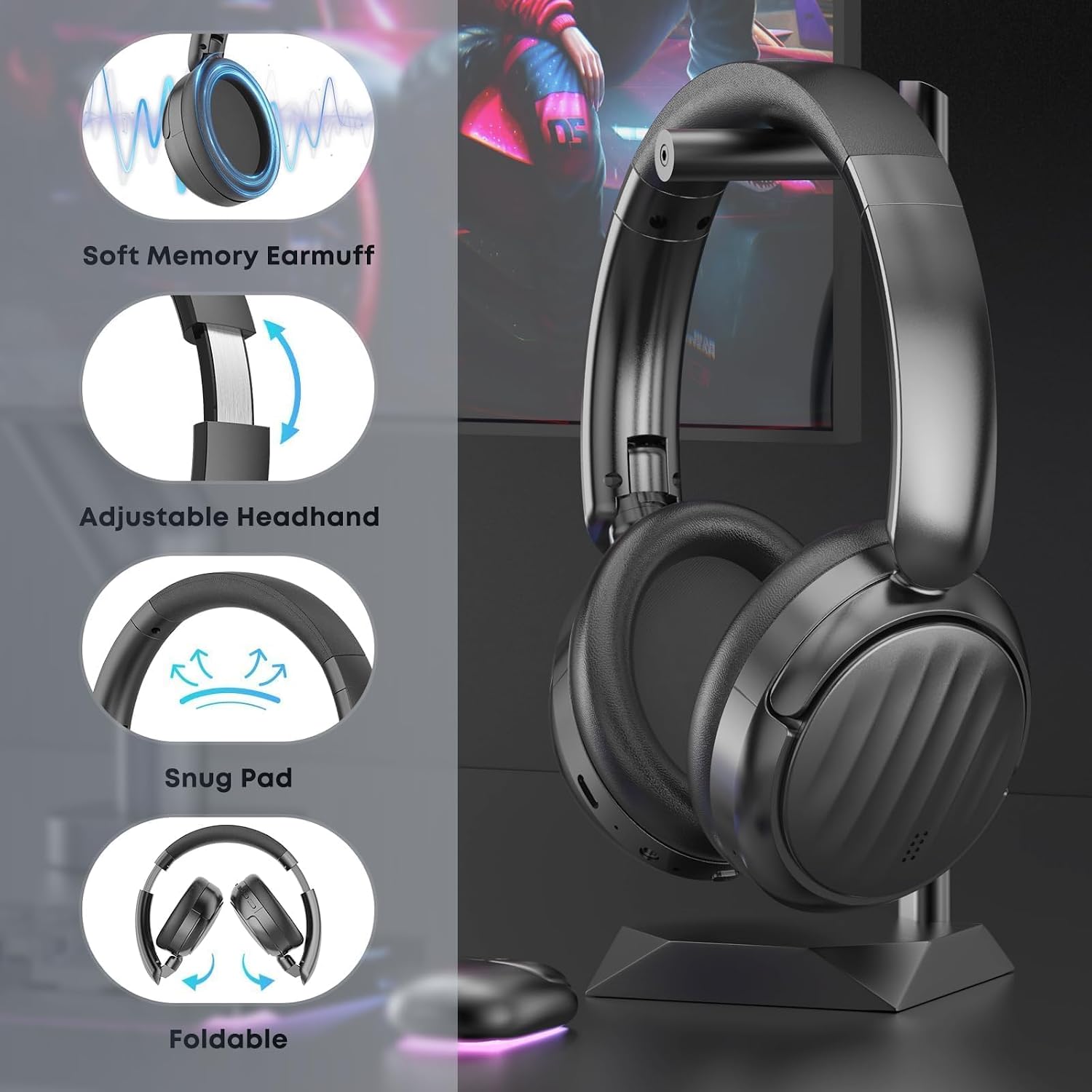 Bluetooth Headphones, Hybrid Active Noise Cancelling Over Ear Headphones - Image 5