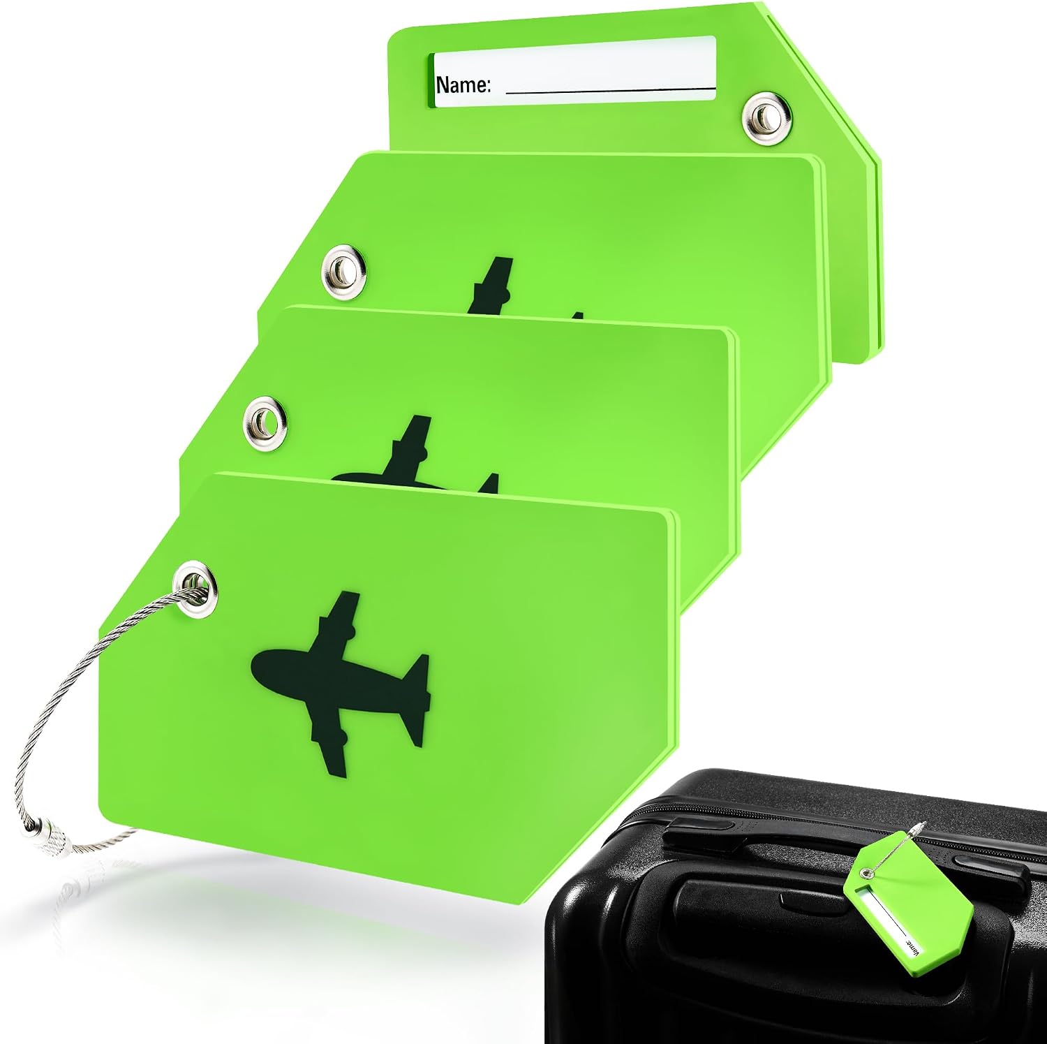 4 Pack Silicone Luggage Tag for Suitcases, Travel Bags TSA Approved, Green