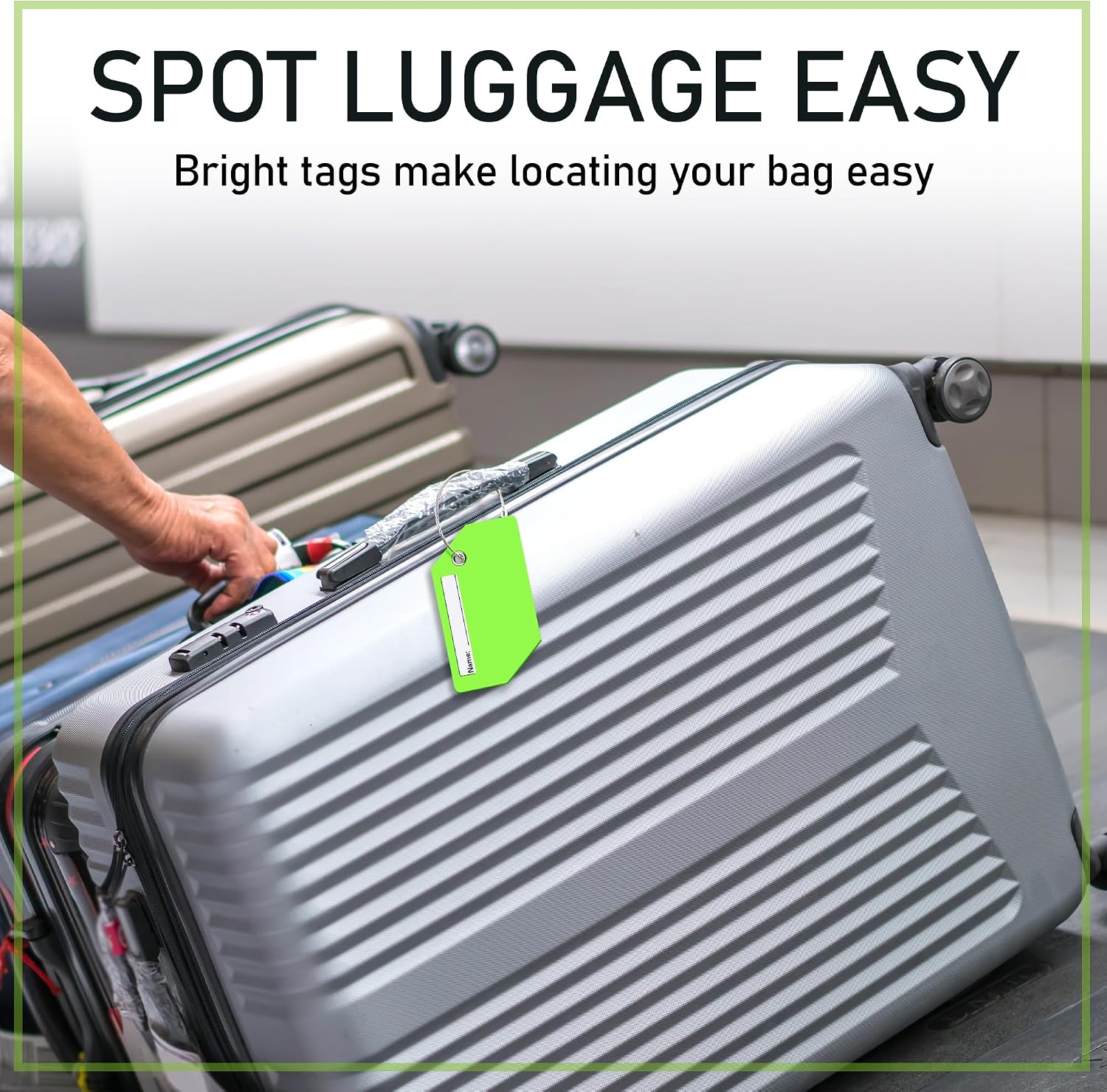 4 Pack Silicone Luggage Tag for Suitcases, Travel Bags TSA Approved, Green - Image 3