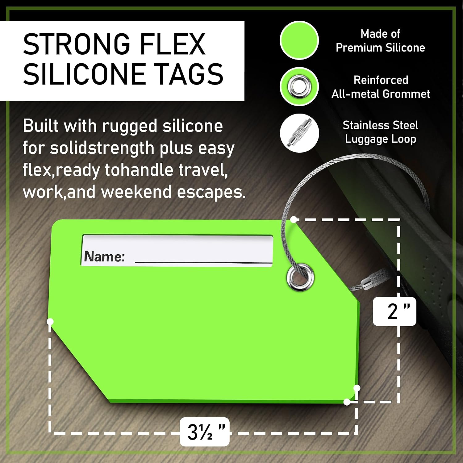 4 Pack Silicone Luggage Tag for Suitcases, Travel Bags TSA Approved, Green - Image 5