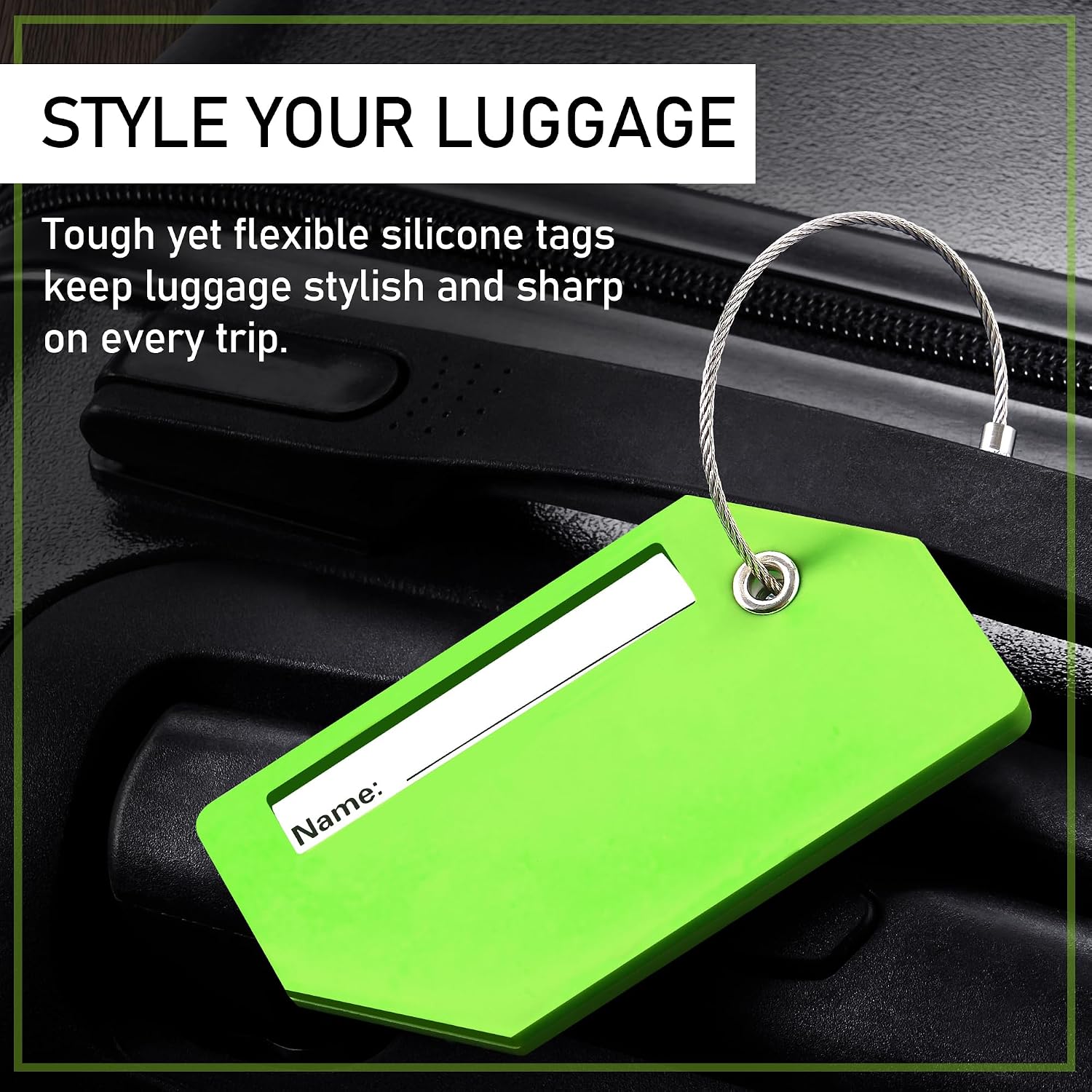 4 Pack Silicone Luggage Tag for Suitcases, Travel Bags TSA Approved, Green - Image 7
