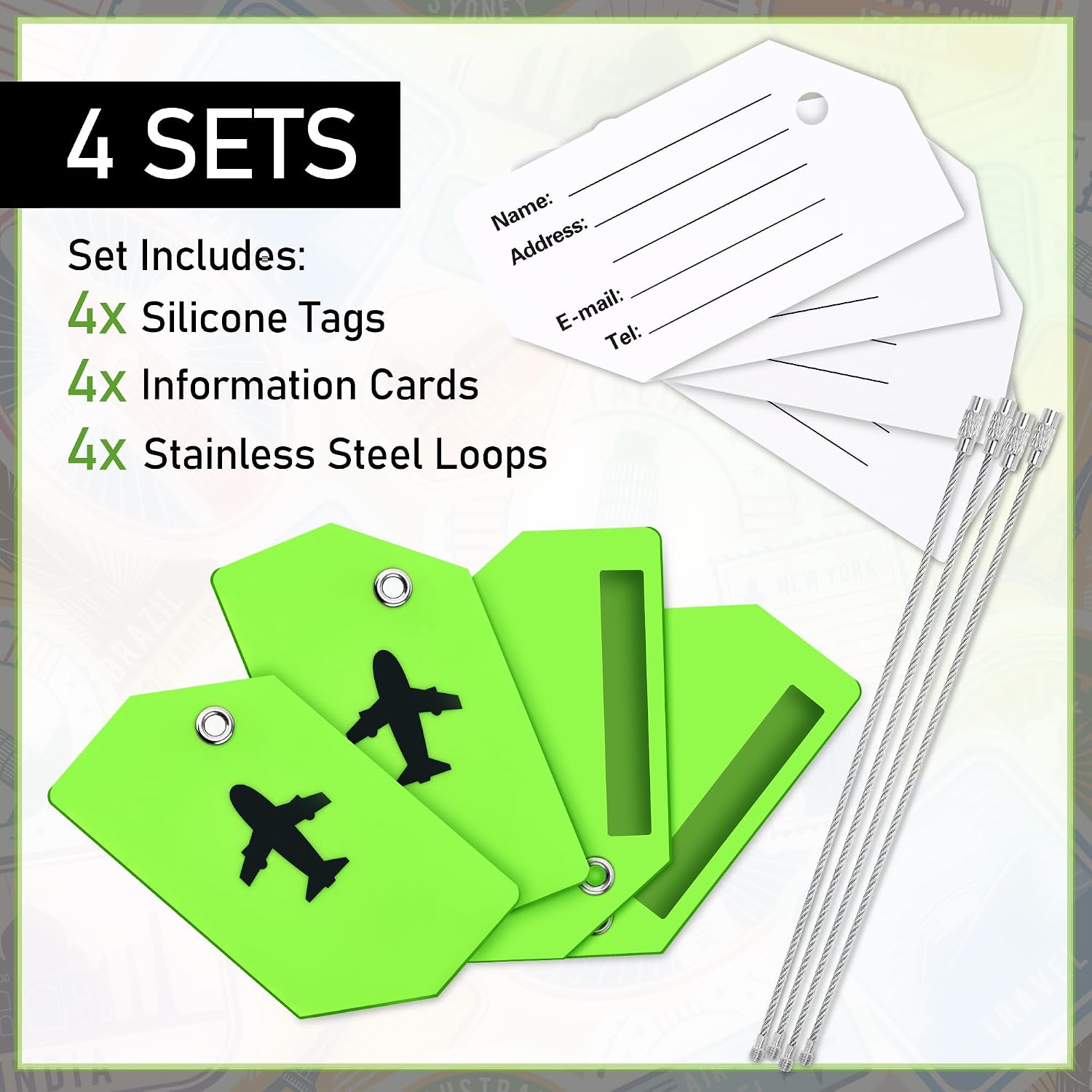 4 Pack Silicone Luggage Tag for Suitcases, Travel Bags TSA Approved, Green - Image 8